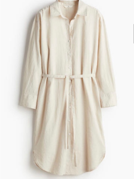H&M Dresses & Skirts - H&M linen Beige Long Sleeve Belted Shirt Dress